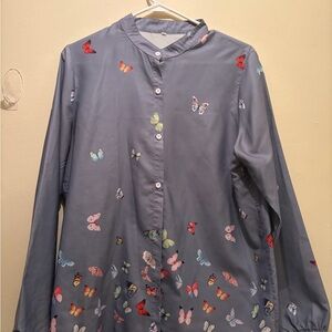 Butterfly Print Button-Up Shirt